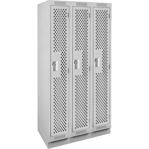 Clean Line Lockers, Bank of 3, 36" x 15" x 76", Steel, Grey, Rivet (Assembled), Perforated The Estey Group