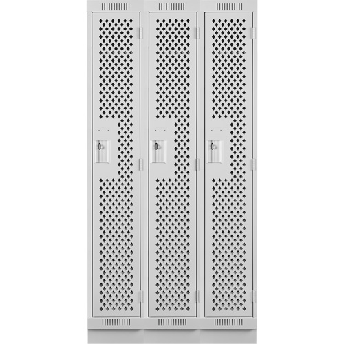 Clean Line Lockers, Bank of 3, 36" x 15" x 76", Steel, Grey, Rivet (Assembled), Perforated The Estey Group