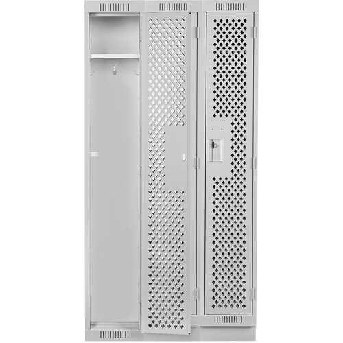 Clean Line Lockers, Bank of 3, 36" x 15" x 76", Steel, Grey, Rivet (Assembled), Perforated The Estey Group