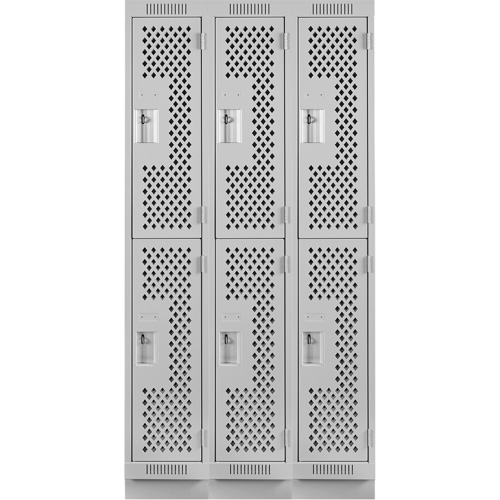 Clean Line Lockers, 2 -tier, Bank of 3, 36" x 18" x 76", Steel, Grey, Rivet (Assembled), Perforated The Estey Group