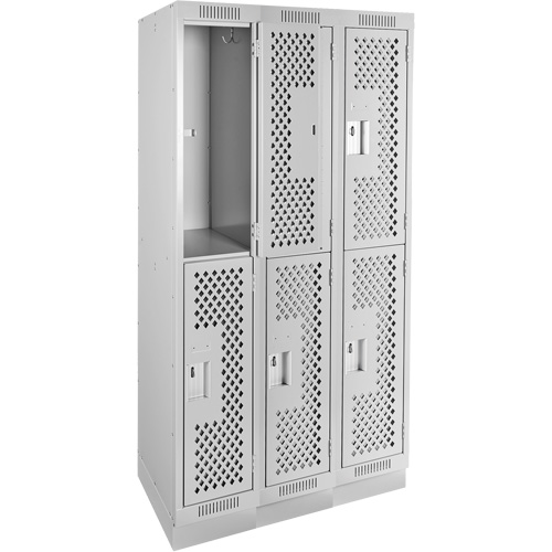 Clean Line Lockers, 2 -tier, Bank of 3, 36" x 18" x 76", Steel, Grey, Rivet (Assembled), Perforated The Estey Group