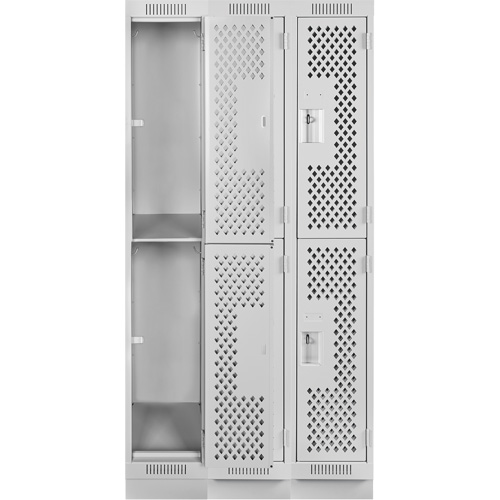 Clean Line Lockers, 2 -tier, Bank of 3, 36" x 18" x 76", Steel, Grey, Rivet (Assembled), Perforated The Estey Group