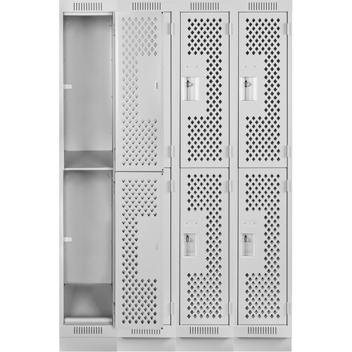 Clean Line Lockers, 2 -tier, Bank of 4, 48" x 18" x 76", Steel, Grey, Rivet (Assembled), Perforated The Estey Group
