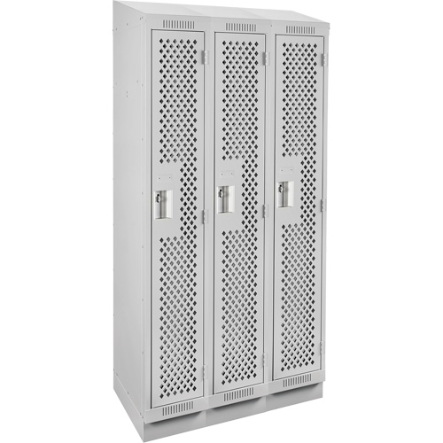 Clean Line Lockers, Bank of 3, 36" x 15" x 82", Steel, Grey, Rivet (Assembled), Perforated The Estey Group
