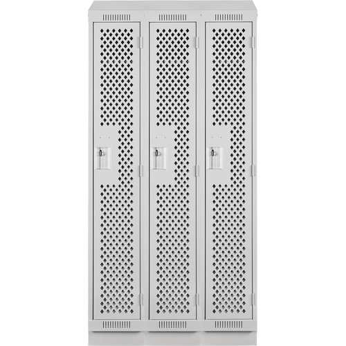 Clean Line Lockers, Bank of 3, 36" x 15" x 82", Steel, Grey, Rivet (Assembled), Perforated The Estey Group