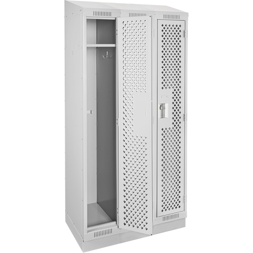 Clean Line Lockers, Bank of 3, 36" x 15" x 82", Steel, Grey, Rivet (Assembled), Perforated The Estey Group