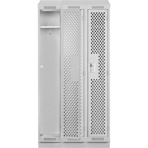 Clean Line Lockers, Bank of 3, 36" x 15" x 82", Steel, Grey, Rivet (Assembled), Perforated The Estey Group