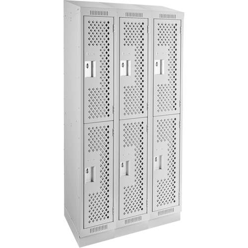 Clean Line Lockers, 2 -tier, Bank of 3, 36" x 15" x 82", Steel, Grey, Rivet (Assembled), Perforated The Estey Group