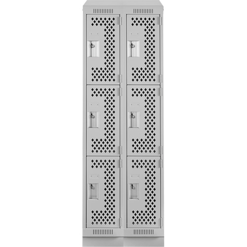 Clean Line Lockers, 3 -tier, Bank of 2, 24" x 12" x 82", Steel, Grey, Rivet (Assembled), Perforated The Estey Group