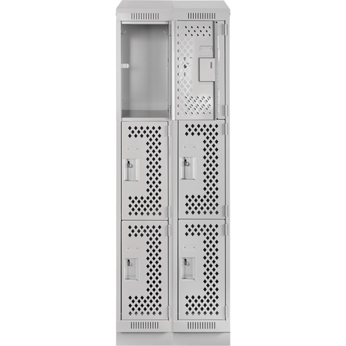 Clean Line Lockers, 3 -tier, Bank of 2, 24" x 12" x 82", Steel, Grey, Rivet (Assembled), Perforated The Estey Group