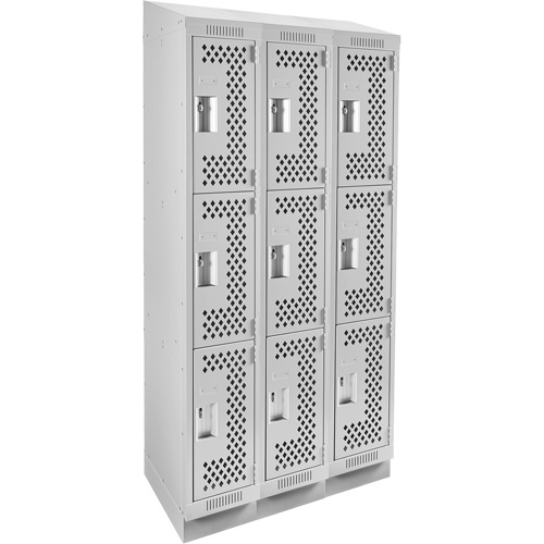 Casiers Clean Line, 3 niveaux, Bloc de 3, 36" x 18" x 82", Acier, Gris, Rivet (assembl&eacute;), Perfor&eacute; The Estey Group