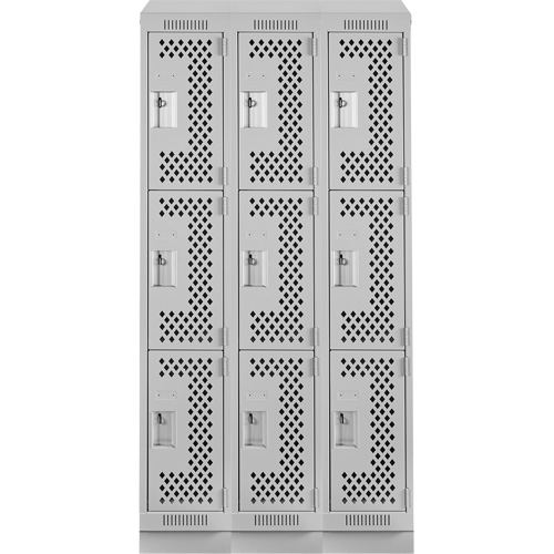 Casiers Clean Line, 3 niveaux, Bloc de 3, 36" x 18" x 82", Acier, Gris, Rivet (assembl&eacute;), Perfor&eacute; The Estey Group