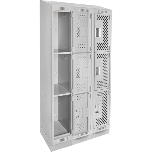 Casiers Clean Line, 3 niveaux, Bloc de 3, 36" x 18" x 82", Acier, Gris, Rivet (assembl&eacute;), Perfor&eacute; The Estey Group