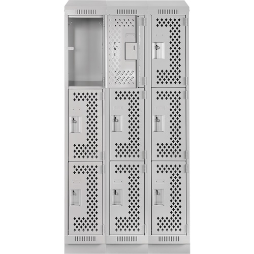 Casiers Clean Line, 3 niveaux, Bloc de 3, 36" x 18" x 82", Acier, Gris, Rivet (assembl&eacute;), Perfor&eacute; The Estey Group