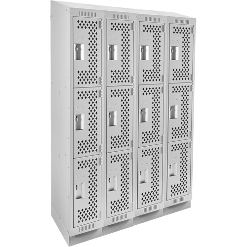 Clean Line Lockers, 3 -tier, Bank of 4, 48" x 18" x 82", Steel, Grey, Rivet (Assembled), Perforated The Estey Group