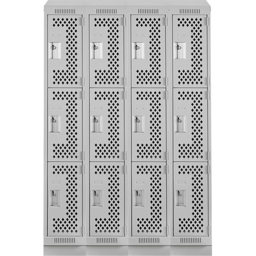 Clean Line Lockers, 3 -tier, Bank of 4, 48" x 18" x 82", Steel, Grey, Rivet (Assembled), Perforated The Estey Group