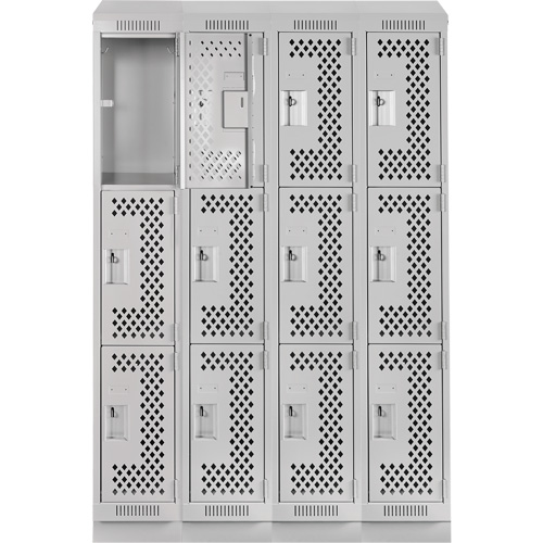 Clean Line Lockers, 3 -tier, Bank of 4, 48" x 18" x 82", Steel, Grey, Rivet (Assembled), Perforated The Estey Group