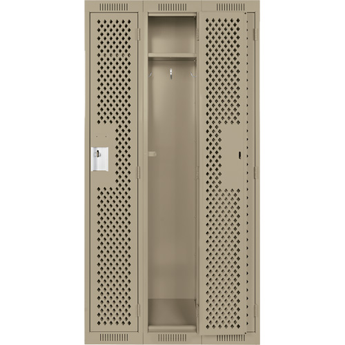 Clean Line Lockers, Bank of 3, 36" x 12" x 72", Steel, Beige, Rivet (Assembled), Perforated The Estey Group