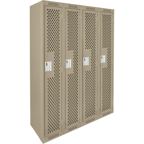 Clean Line Lockers, Bank of 4, 48" x 12" x 72", Steel, Beige, Rivet (Assembled), Perforated The Estey Group