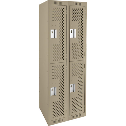 Clean Line Lockers, 2 -tier, Bank of 2, 24" x 15" x 72", Steel, Beige, Rivet (Assembled), Perforated The Estey Group
