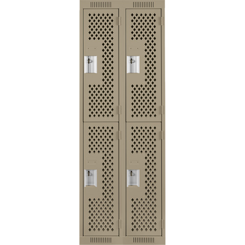 Clean Line Lockers, 2 -tier, Bank of 2, 24" x 15" x 72", Steel, Beige, Rivet (Assembled), Perforated The Estey Group