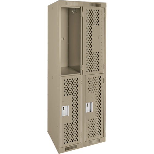 Clean Line Lockers, 2 -tier, Bank of 2, 24" x 15" x 72", Steel, Beige, Rivet (Assembled), Perforated The Estey Group