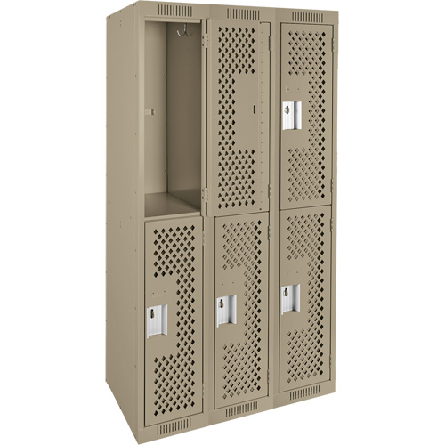 Clean Line Lockers, 2 -tier, Bank of 3, 36" x 15" x 72", Steel, Beige, Rivet (Assembled), Perforated The Estey Group