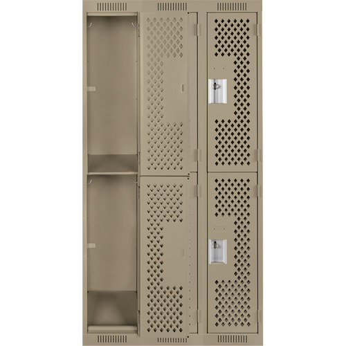 Clean Line Lockers, 2 -tier, Bank of 3, 36" x 15" x 72", Steel, Beige, Rivet (Assembled), Perforated The Estey Group