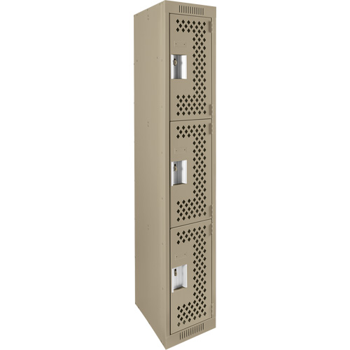 Clean Line Lockers, 3 -tier, 12" x 12" x 72", Steel, Beige, Rivet (Assembled), Perforated The Estey Group