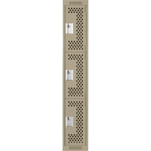 Clean Line Lockers, 3 -tier, 12" x 12" x 72", Steel, Beige, Rivet (Assembled), Perforated The Estey Group