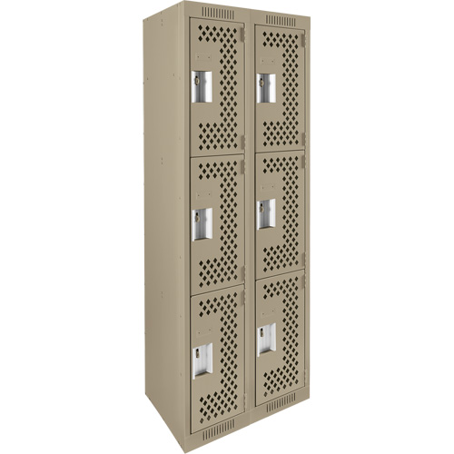 Casiers Clean Line, 3 niveaux, Bloc de 2, 24" x 12" x 72", Acier, Beige, Rivet (assembl&eacute;), Perfor&eacute; The Estey Group