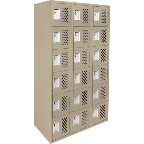 Assembled Lockerettes Clean Line Perforated Economy Lockers, 6 -tier, Bank of 3, 18" x 72" x 12", Steel The Estey Group