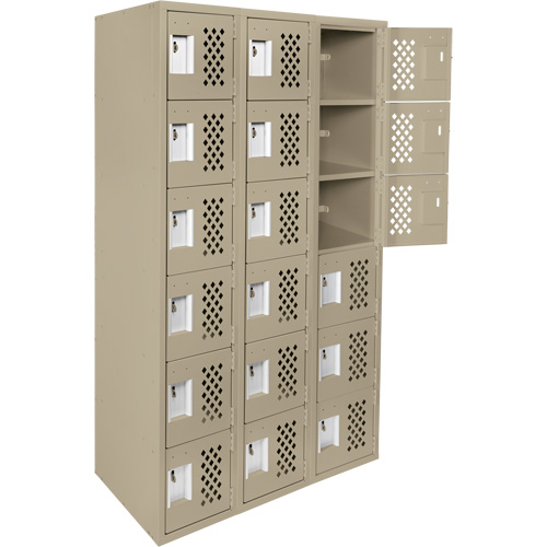 Assembled Lockerettes Clean Line Perforated Economy Lockers, 6 -tier, Bank of 3, 18" x 72" x 12", Steel The Estey Group