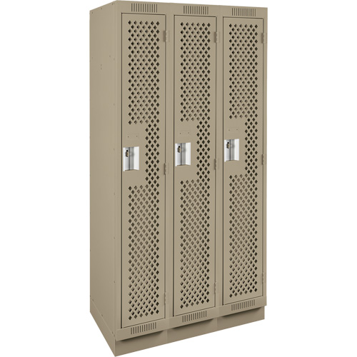 Clean Line Lockers, Bank of 3, 36" x 15" x 76", Steel, Beige, Rivet (Assembled), Perforated The Estey Group
