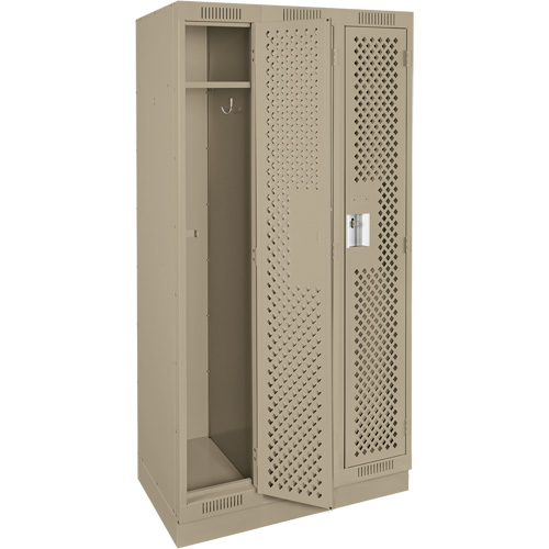Clean Line Lockers, Bank of 3, 36" x 15" x 76", Steel, Beige, Rivet (Assembled), Perforated The Estey Group