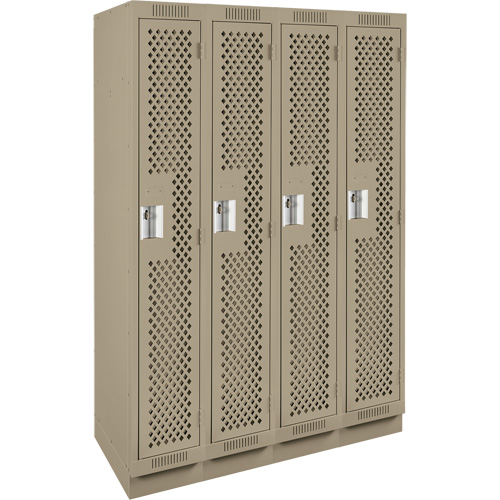 Clean Line Lockers, Bank of 4, 48" x 15" x 76", Steel, Beige, Rivet (Assembled), Perforated The Estey Group