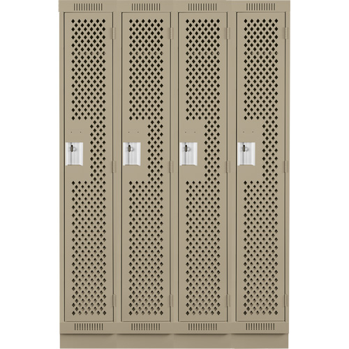 Clean Line Lockers, Bank of 4, 48" x 15" x 76", Steel, Beige, Rivet (Assembled), Perforated The Estey Group