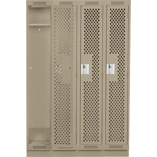 Clean Line Lockers, Bank of 4, 48" x 15" x 76", Steel, Beige, Rivet (Assembled), Perforated The Estey Group