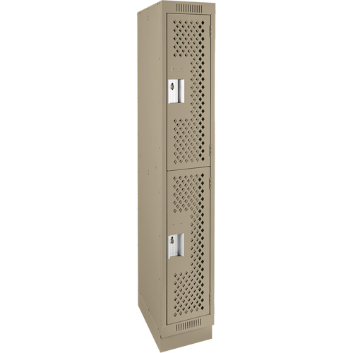 Clean Line Lockers, 2 -tier, 12" x 18" x 76", Steel, Beige, Rivet (Assembled), Perforated The Estey Group