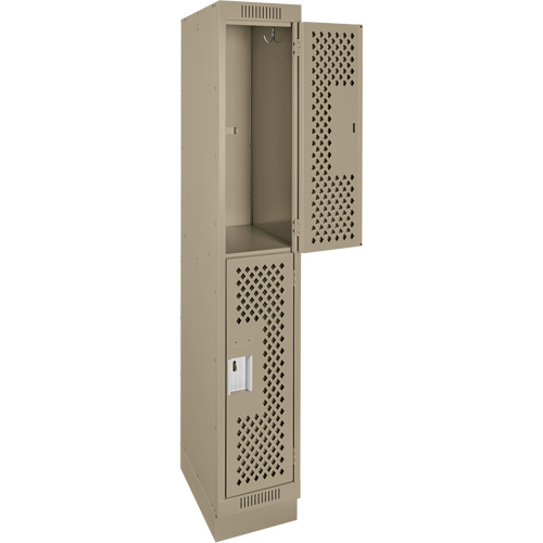 Clean Line Lockers, 2 -tier, 12" x 18" x 76", Steel, Beige, Rivet (Assembled), Perforated The Estey Group
