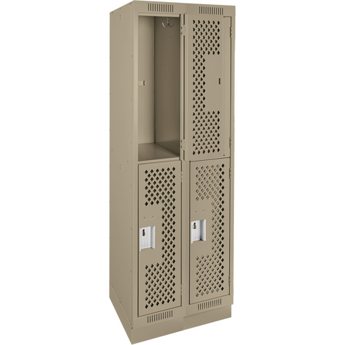 Clean Line Lockers, 2 -tier, Bank of 2, 24" x 18" x 76", Steel, Beige, Rivet (Assembled), Perforated The Estey Group