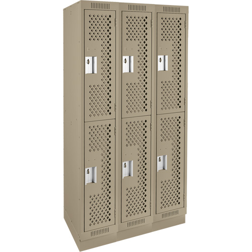 Clean Line Lockers, 2 -tier, Bank of 3, 36" x 18" x 76", Steel, Beige, Rivet (Assembled), Perforated The Estey Group