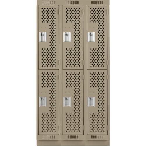 Clean Line Lockers, 2 -tier, Bank of 3, 36" x 18" x 76", Steel, Beige, Rivet (Assembled), Perforated The Estey Group