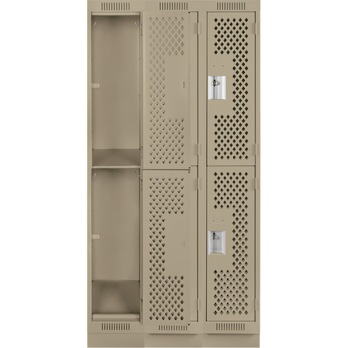 Clean Line Lockers, 2 -tier, Bank of 3, 36" x 18" x 76", Steel, Beige, Rivet (Assembled), Perforated The Estey Group