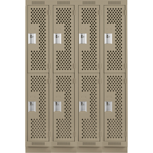 Clean Line Lockers, 2 -tier, Bank of 4, 48" x 18" x 76", Steel, Beige, Rivet (Assembled), Perforated The Estey Group