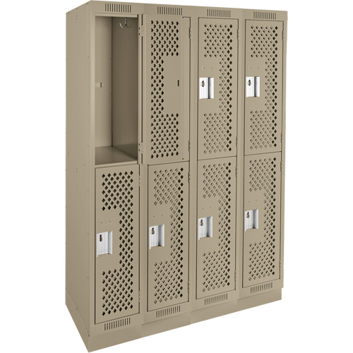 Clean Line Lockers, 2 -tier, Bank of 4, 48" x 18" x 76", Steel, Beige, Rivet (Assembled), Perforated The Estey Group