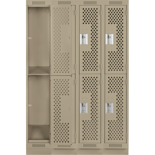 Clean Line Lockers, 2 -tier, Bank of 4, 48" x 18" x 76", Steel, Beige, Rivet (Assembled), Perforated The Estey Group
