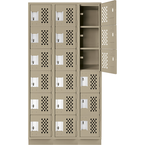 Clean-Line Perforated Lockerette, 6 -tier, Bank of 3, 12" x 72" x 12", Steel The Estey Group