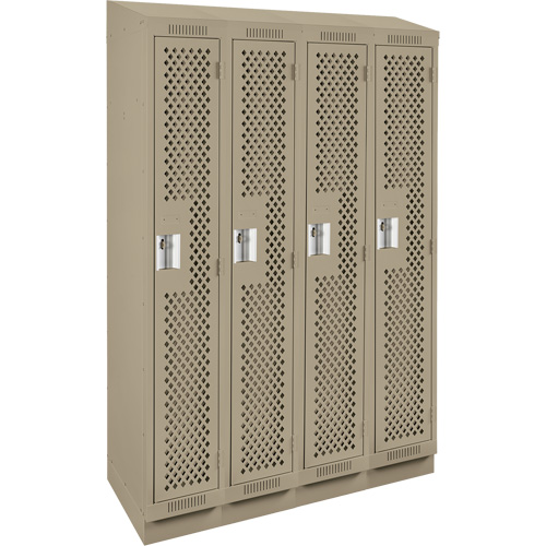 Clean Line Lockers, Bank of 4, 48" x 15" x 82", Steel, Beige, Rivet (Assembled), Perforated The Estey Group