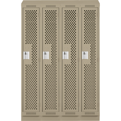 Clean Line Lockers, Bank of 4, 48" x 15" x 82", Steel, Beige, Rivet (Assembled), Perforated The Estey Group